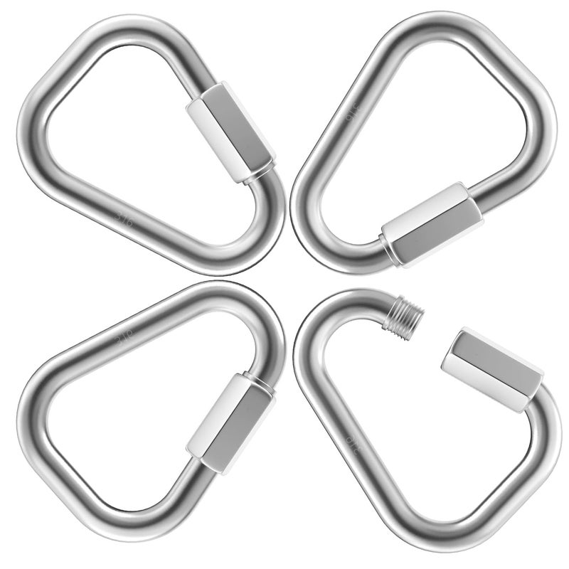 Fetoatar 1.9 Inch Delta Quick Links 3/16 Inch 316 Stainless Steel Triangle Locking Quick Connector, M5 Quick Link Chain Heavy Duty Chain Connector - 4 Pack, 700lbs Capacity - Image 1